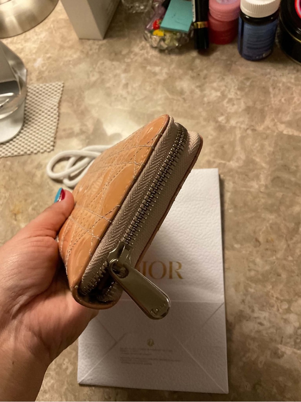 Dior Patent Quilted Zip around Wallet in Warm Tan - Picture 11 of 13
